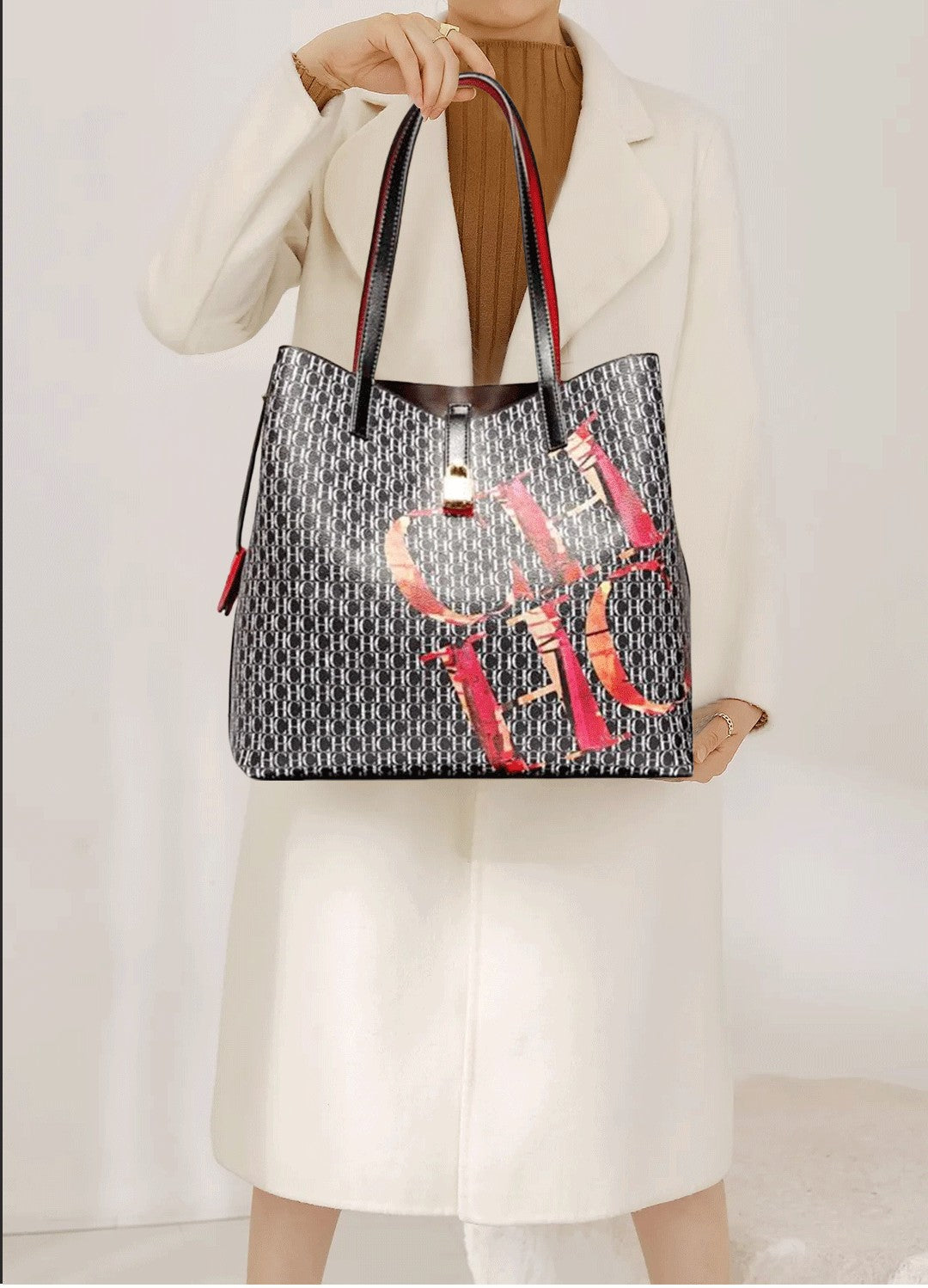 CHCH Women's Classic Letter Print Bucket Bag