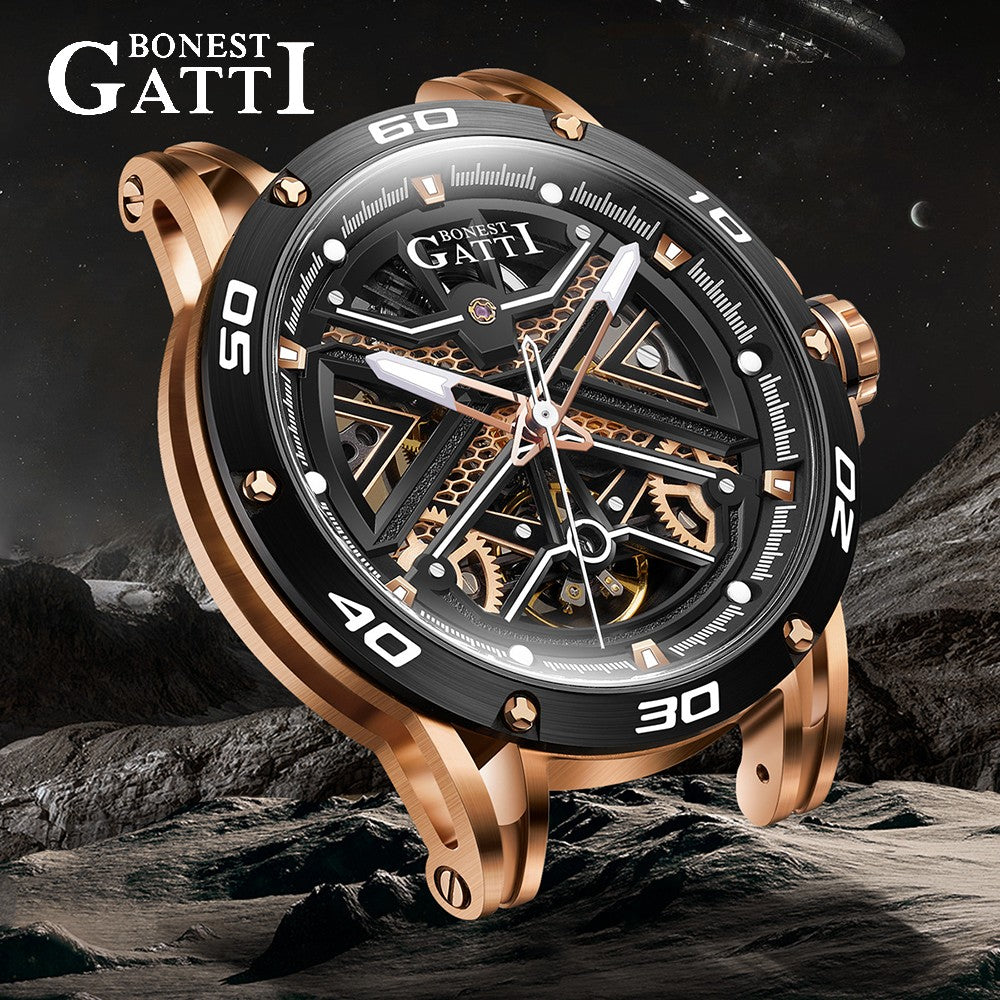Bonest Gatti Men's Automatic Watch Luxury Vintage Mechanical 5ATM Skeleton Sapphire Luminous Leather Strap German Design Bonest Gatti Men's Automatic Watch Luxury Vintage Mechanical 5ATM Skeleton Sapphire Luminous Leather Strap German Design