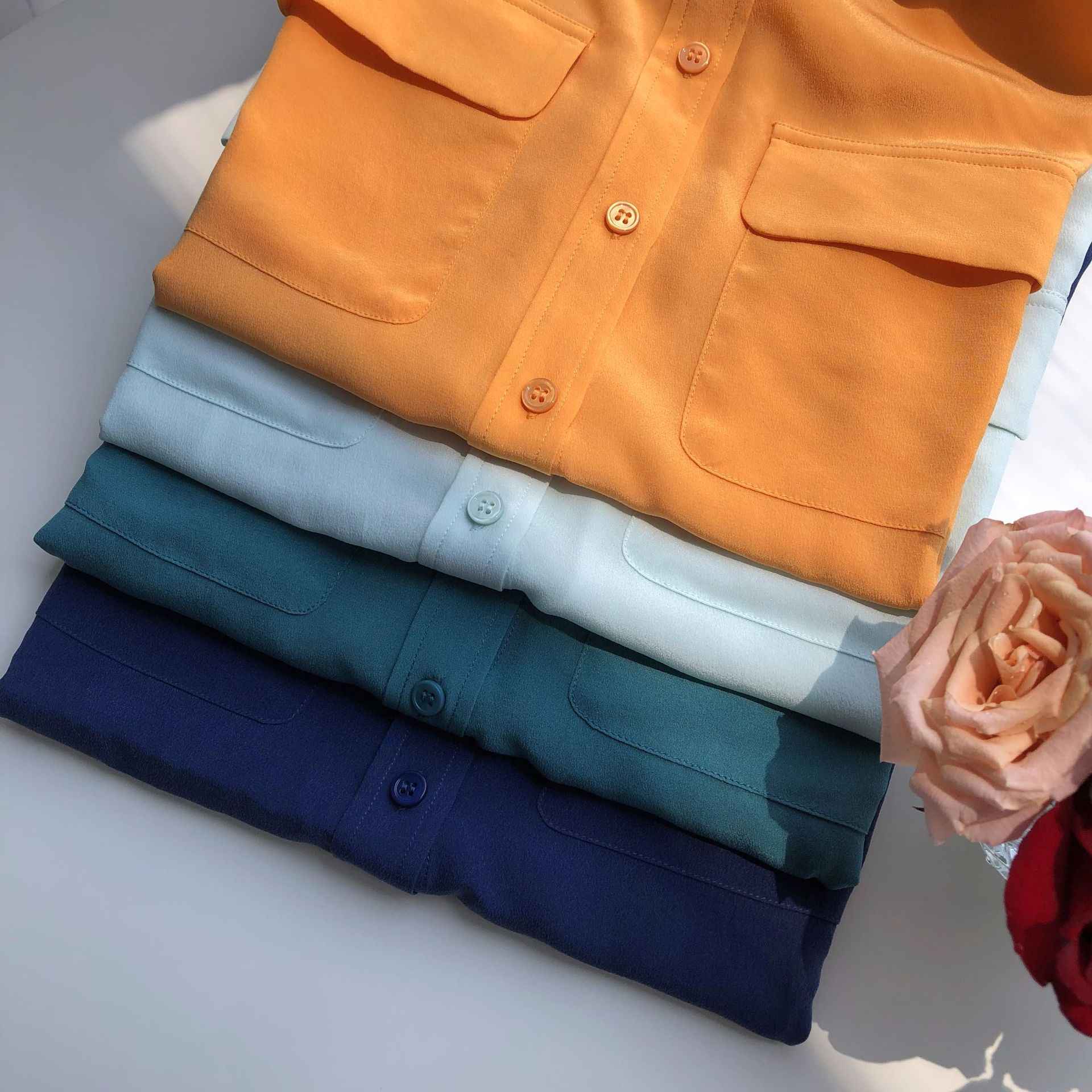 39 colors option draped sand-washed mulberry silk shirt blouse women classic
