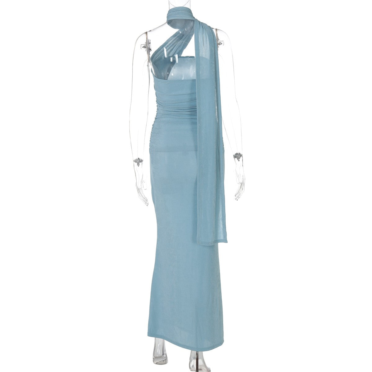 Hugcitar halter sólido sem mangas sem costas franzido sexy bodycon maxi vestido