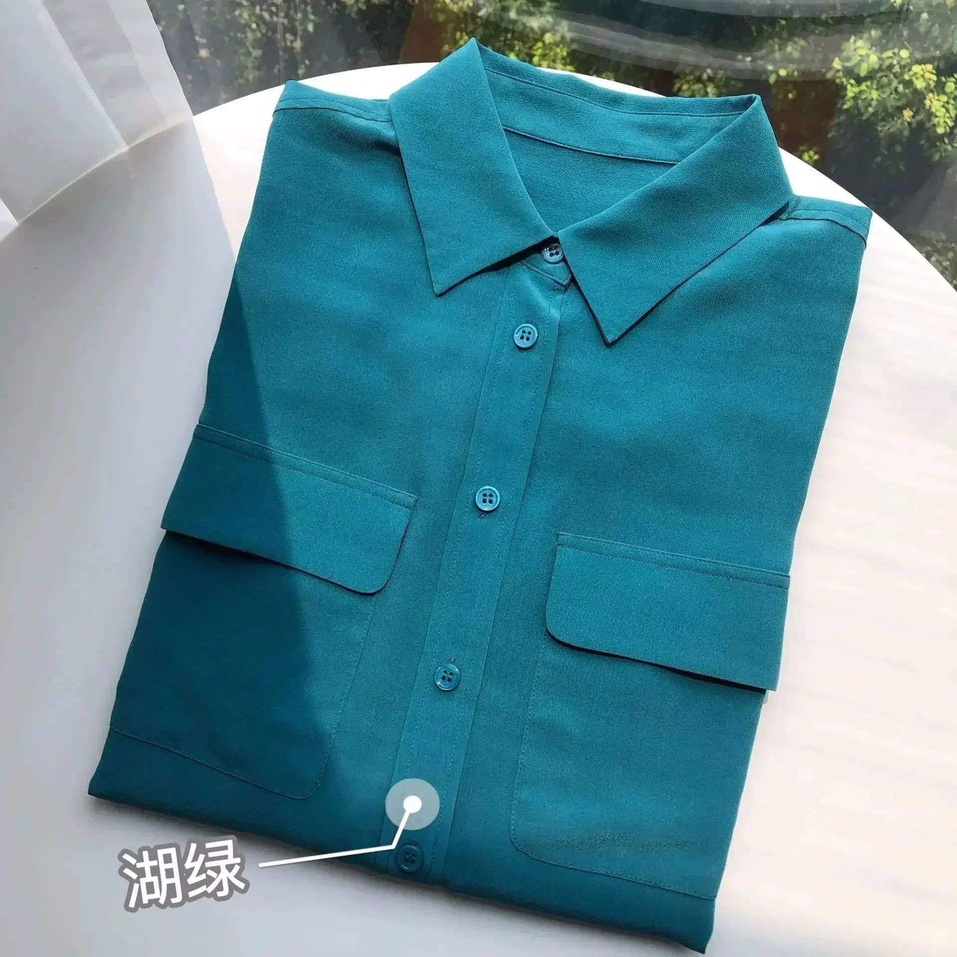 39 colors option draped sand-washed mulberry silk shirt blouse women classic