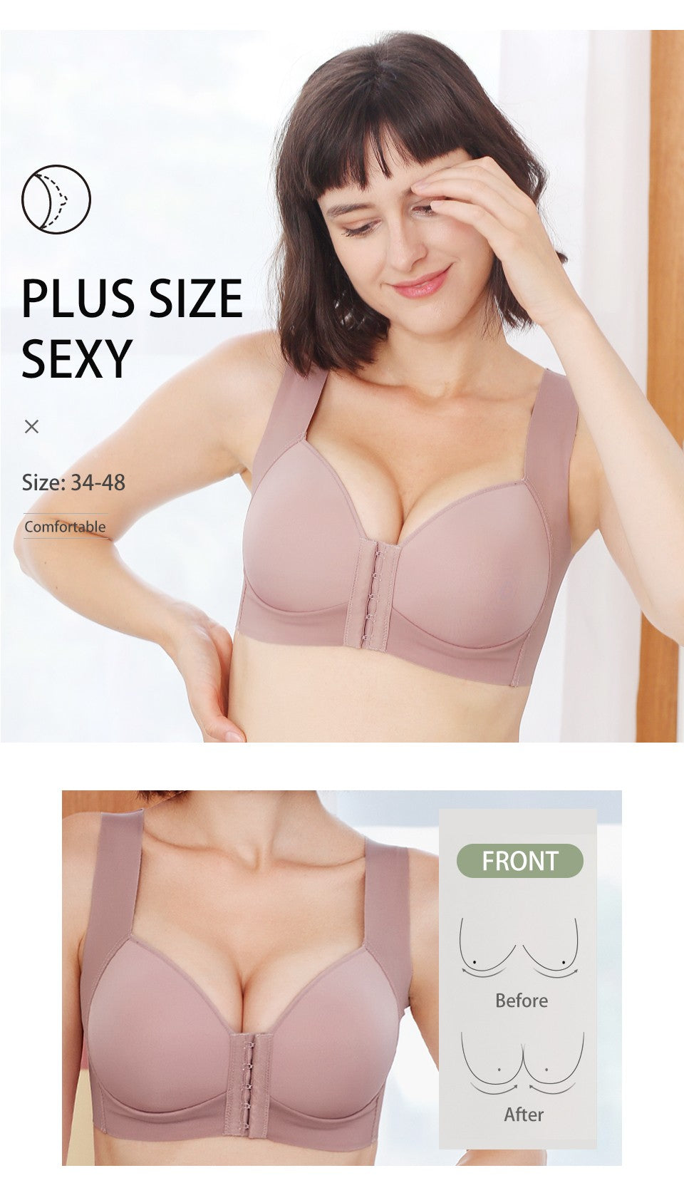 Fallsweet Front Closure Wireless Push-Up Bra
