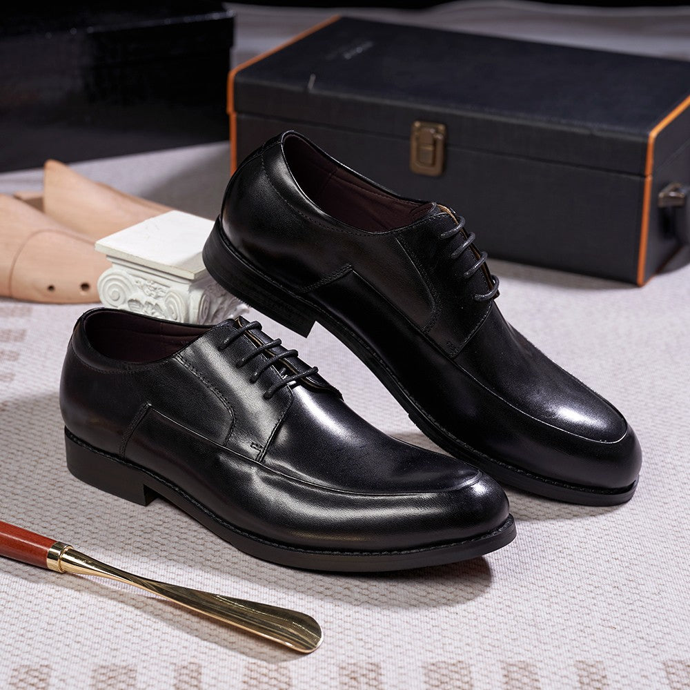 Sapatos derby masculinos estilo italiano, feitos à mão, couro genuíno, bico l