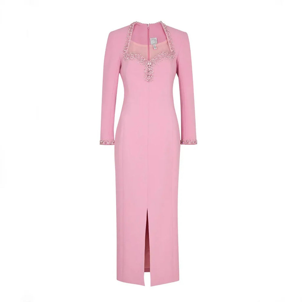 Women's elegant evening dresses slim fit beaded wedding guest dress sweetheart neck long sleeves custom formal wearWomen's elegant evening dresses slim fit beaded wedding guest dress sweetheart neck long sleeves custom formal wear