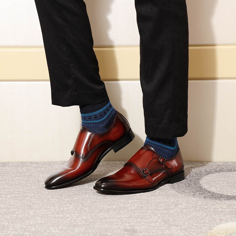 Handmade genuine leather men's oxfords, flat toe, double buckle, monk strap, classic formal shoes, size 6-13 Handmade genuine leather men's oxfords, flat toe, double buckle, monk strap, classic formal shoes, size 6-13