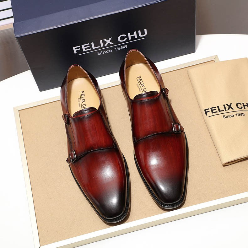 Handmade genuine leather men's oxfords, flat toe, double buckle, monk strap, classic formal shoes, size 6-13 Handmade genuine leather men's oxfords, flat toe, double buckle, monk strap, classic formal shoes, size 6-13