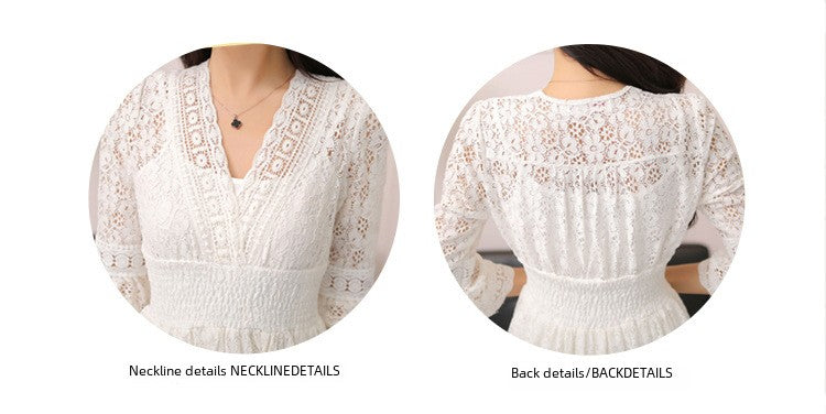 Slim fit women's lace V-neck beach dress holiday fashion trendy floral printed mid-length one-piece skirt Slim fit women's lace V-neck beach dress holiday fashion trendy floral printed mid-length one-piece skirt