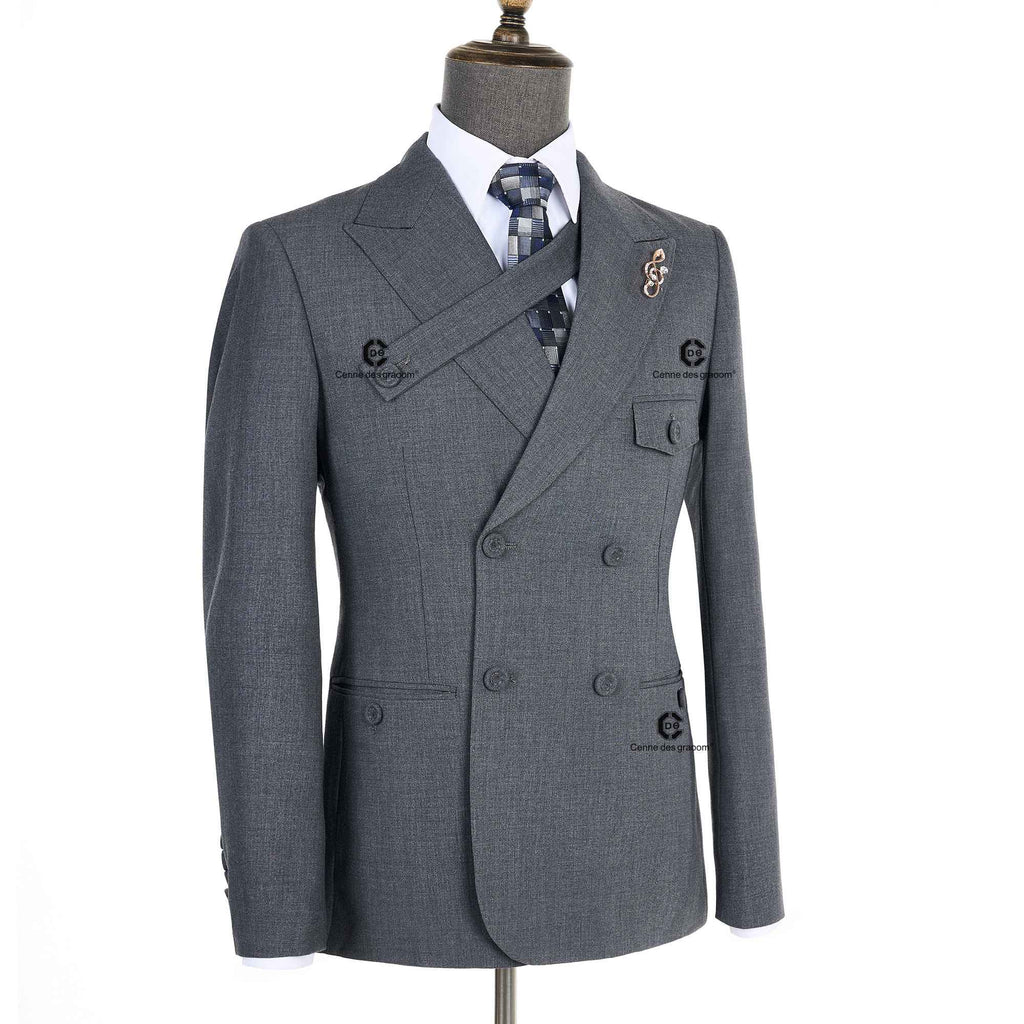 Cenne des graoom 2024 novos ternos cinza elegantes para homens duplo breasted bo