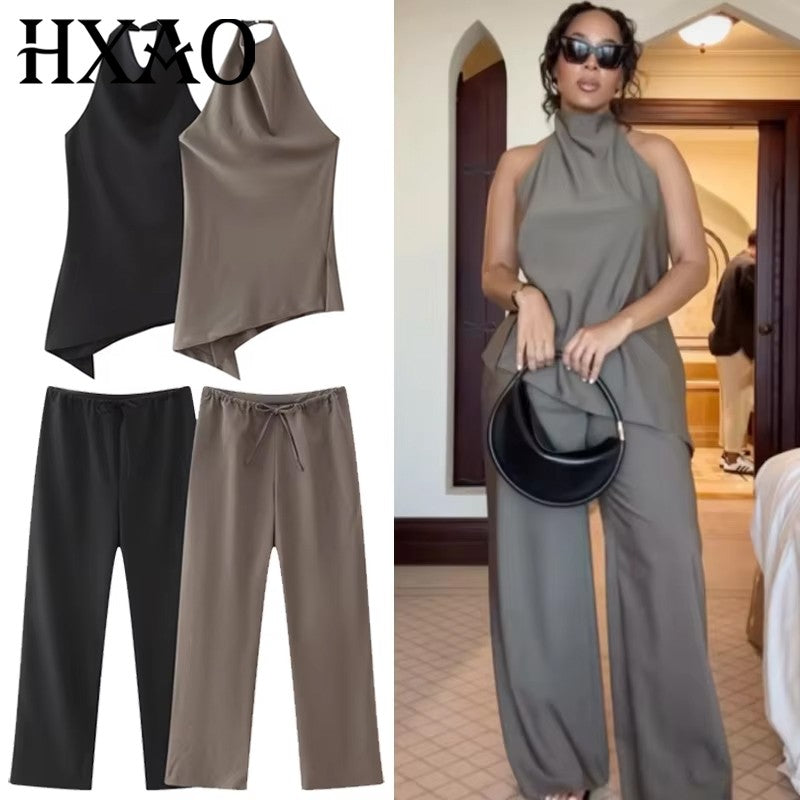 HXAO Minimalist Satin Two-Piece Set