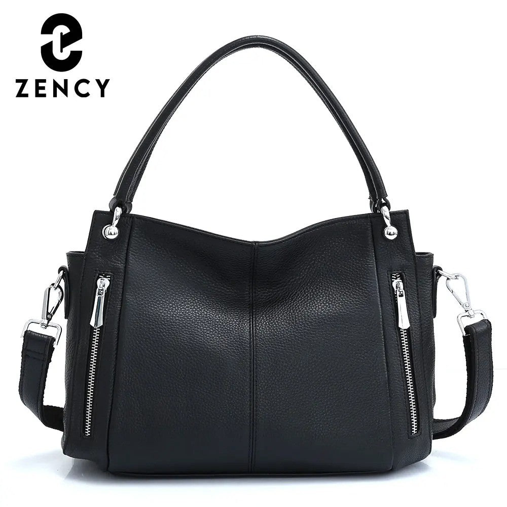 Zency 100% bolsa de couro genuíno feminino clássico simples vintage shopper to