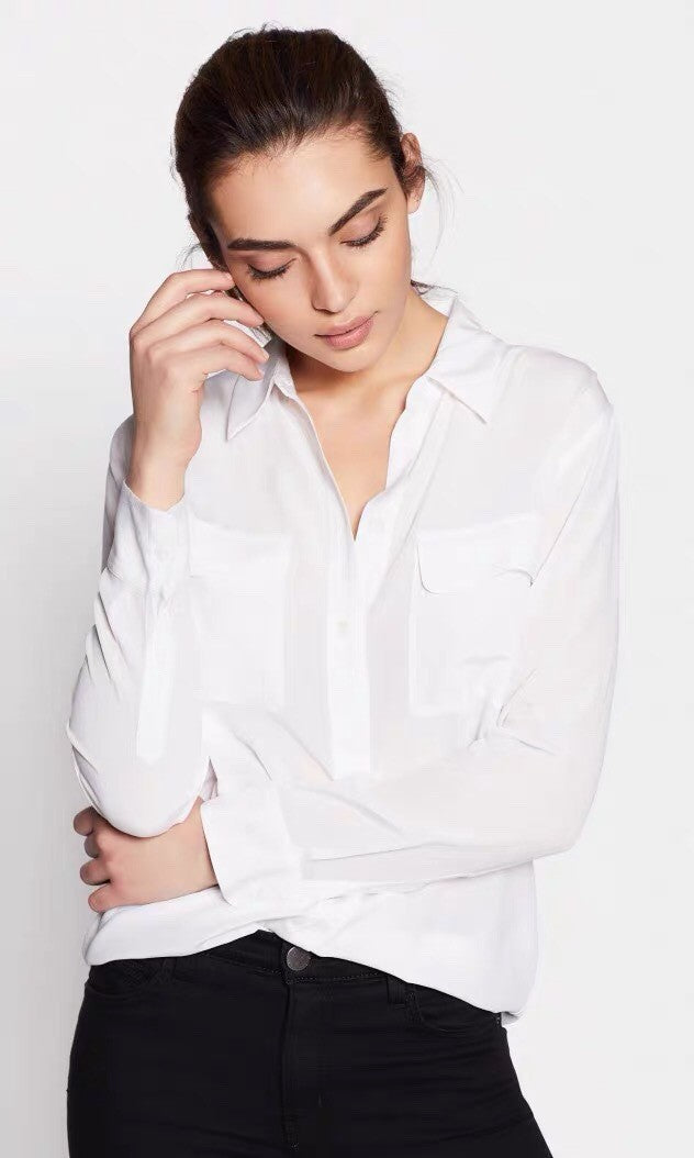 39 colors option draped sand-washed mulberry silk shirt blouse women classic