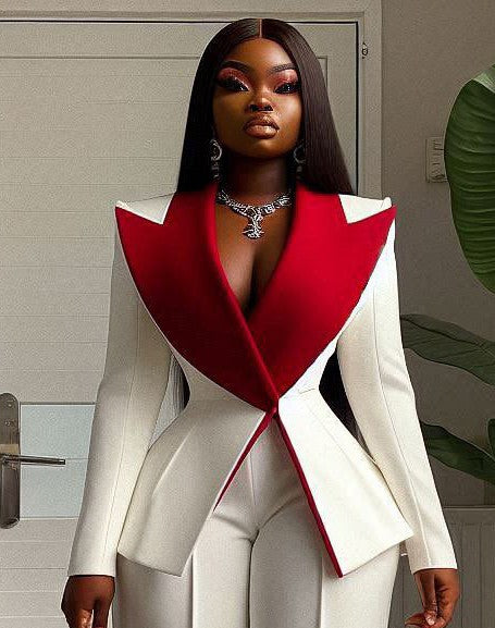 Patchwork Lapel Women's Pant Suits 2 Pieces Plus Size Fitted Blazer & Trousers Custom Formal Office Lady Party Outfit Patchwork Lapel Women's Pant Suits 2 Pieces Plus Size Fitted Blazer & Trousers Custom Formal Office Lady Party Outfit