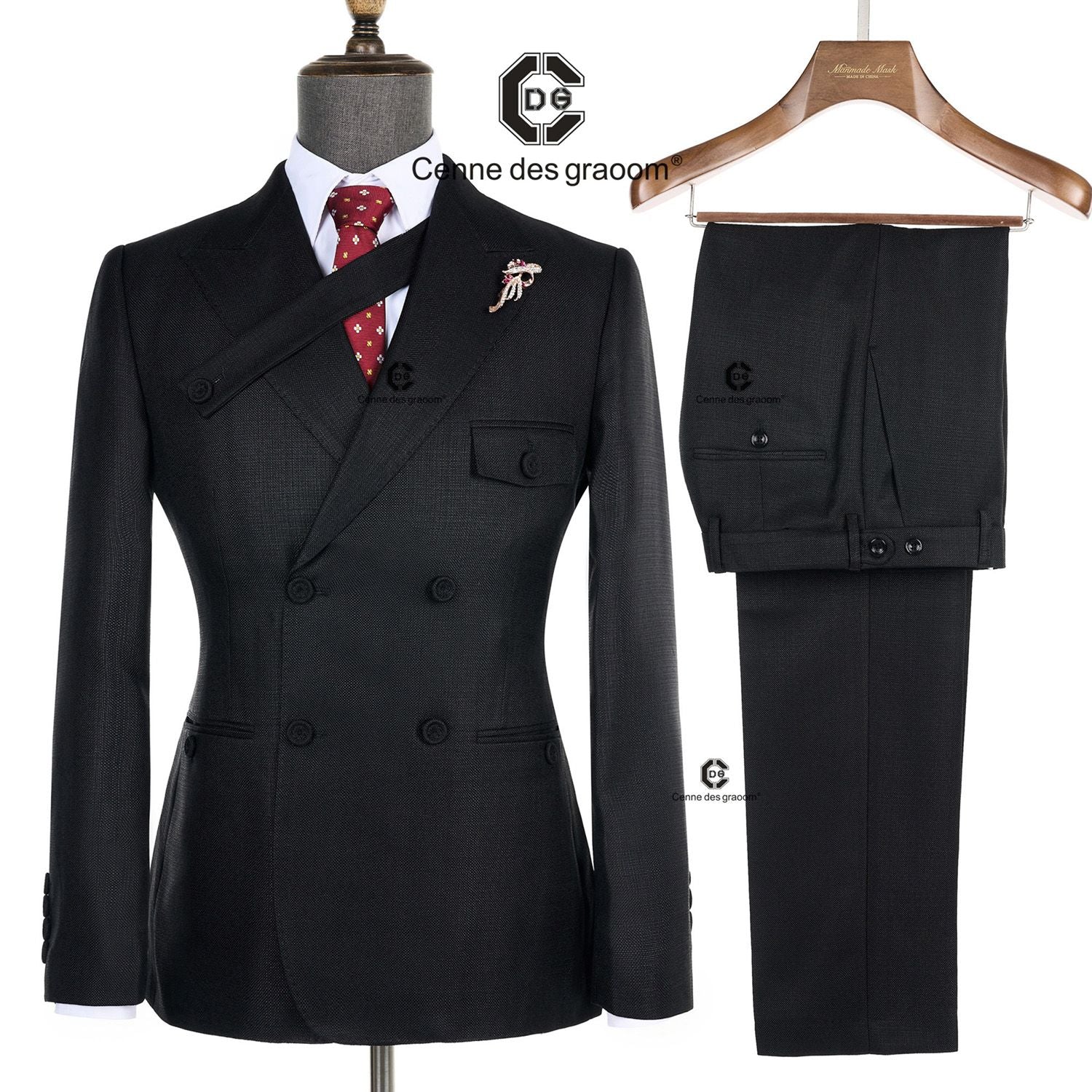 Cenne des graoom 2024 novos ternos cinza elegantes para homens duplo breasted bo