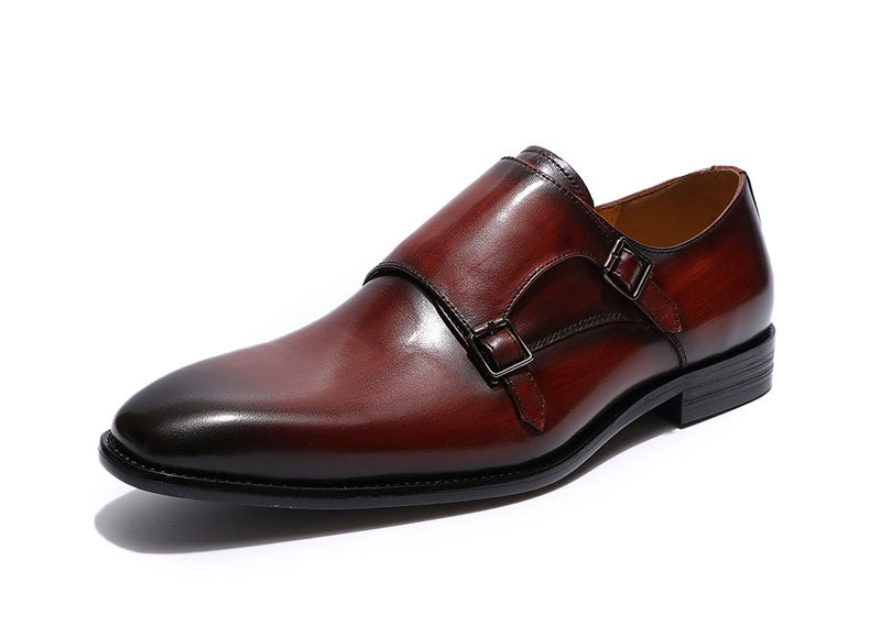 Handmade genuine leather men's oxfords, flat toe, double buckle, monk strap, classic formal shoes, size 6-13 Handmade genuine leather men's oxfords, flat toe, double buckle, monk strap, classic formal shoes, size 6-13
