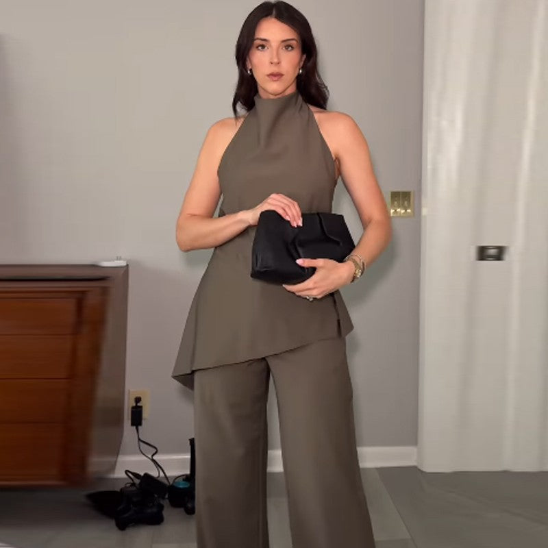 HXAO Minimalist Satin Two-Piece Set