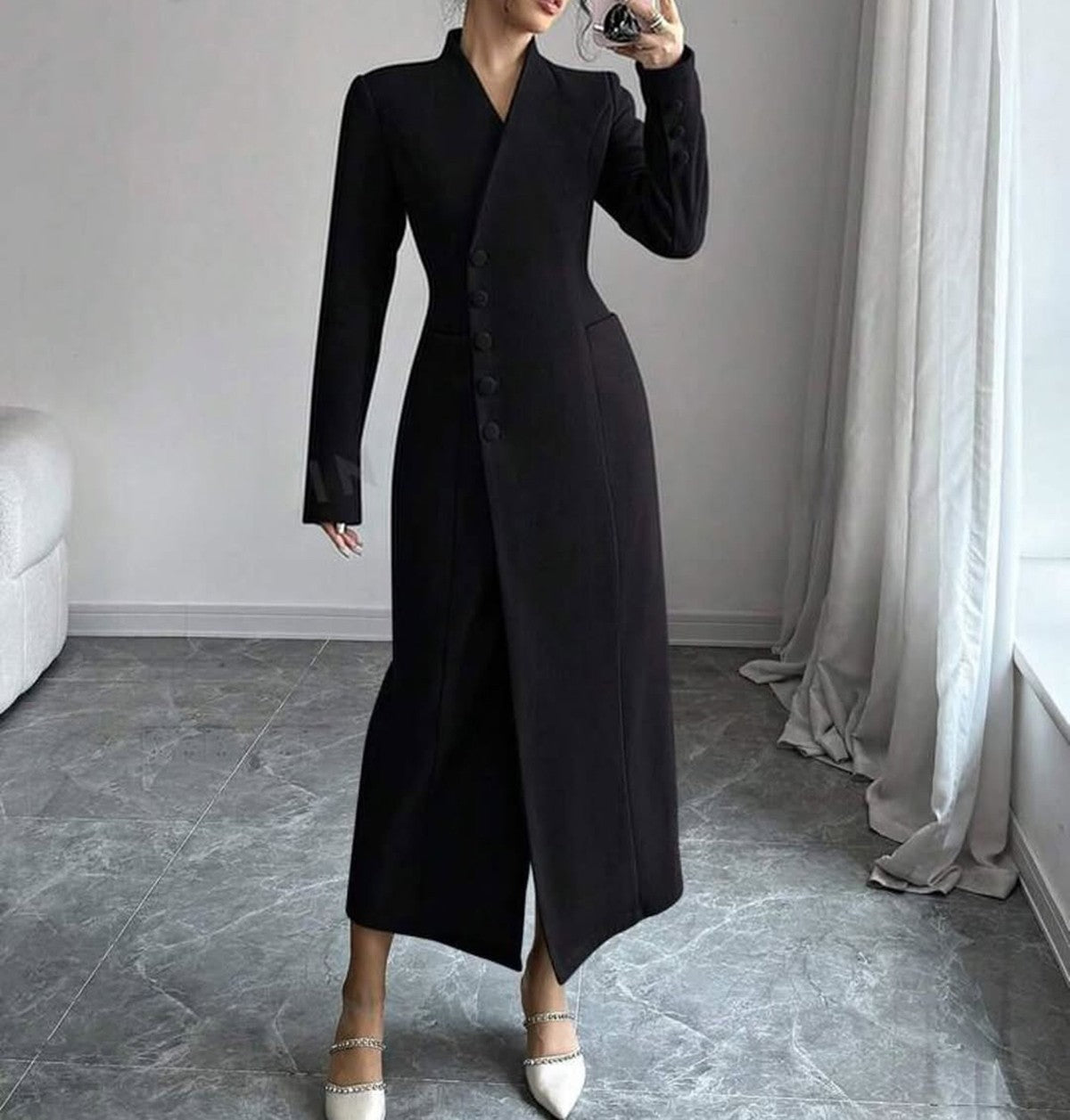 Elegant Women Blazer Dress Ankle Length Button Evening Dress Slim Fit Custom Formal Wear Party One Piece Elegant Women Blazer Dress Ankle Length Button Evening Dress Slim Fit Custom Formal Wear Party One Piece