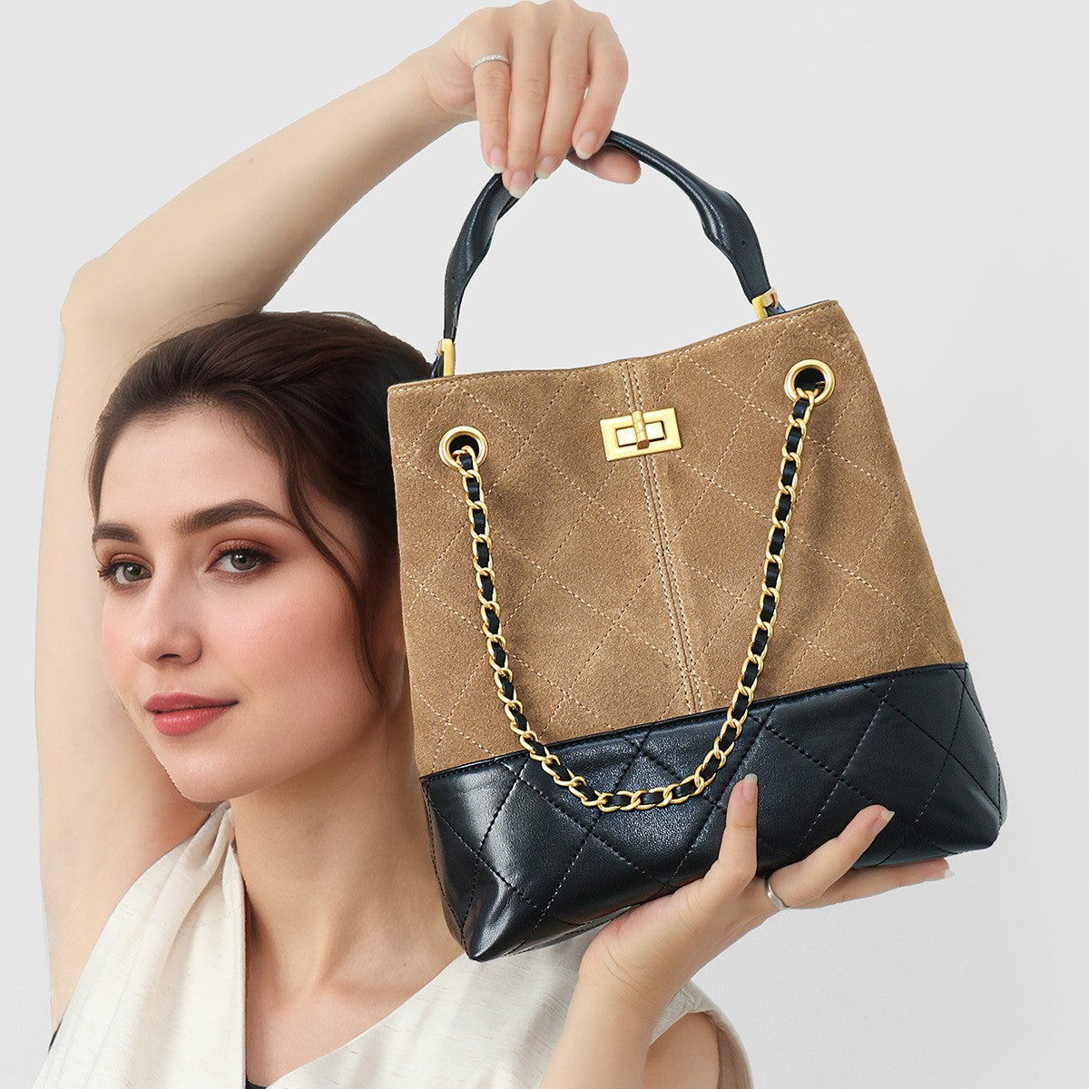 LZJV Women's Genuine Leather Bucket Bag