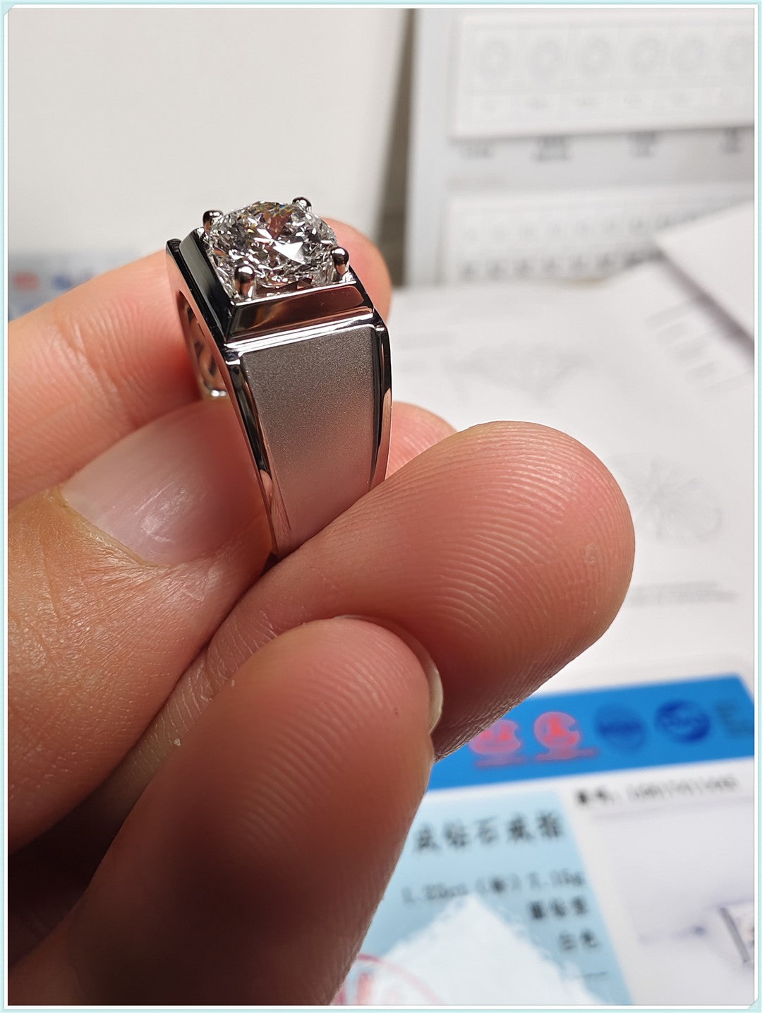 Wide Matte Men's Engagement Ring, Lab Diamond, CVD Platinum, 950 Ring, 18k White Gold, 1 Carat Men's Wedding RingWide Matte Men's Engagement Ring, Lab Diamond, CVD Platinum, 950 Ring, 18k White Gold, 1 Carat Men's Wedding Ring