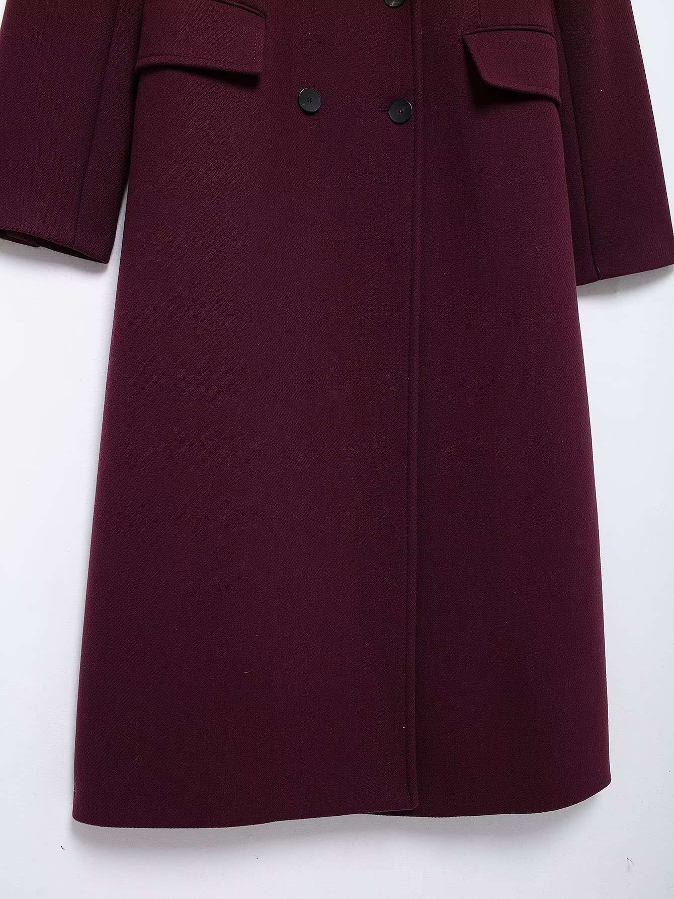 Trafza Women Fashion Burgundy Double Breasted Wool Coat Long Sleeve Lapel Blends Jacket Autumn Winter High Street OuterwearTrafza Women Fashion Burgundy Double Breasted Wool Coat Long Sleeve Lapel Blends Jacket Autumn Winter High Street Outerwear