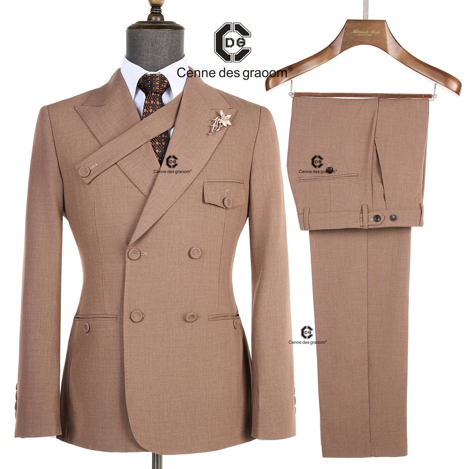 Cenne des graoom 2024 novos ternos cinza elegantes para homens duplo breasted bo