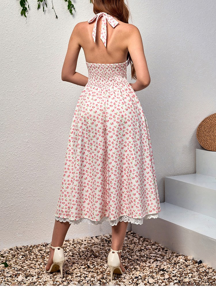 NewAsia Women's Sexy Deep V Neck Backless Floral Print Midi Dress Lace Halter Tie Up Fashion Casual Holiday Long Dresses Yellow NewAsia Women's Sexy Deep V Neck Backless Floral Print Midi Dress Lace Halter Tie Up Fashion Casual Holiday Long Dresses Yellow