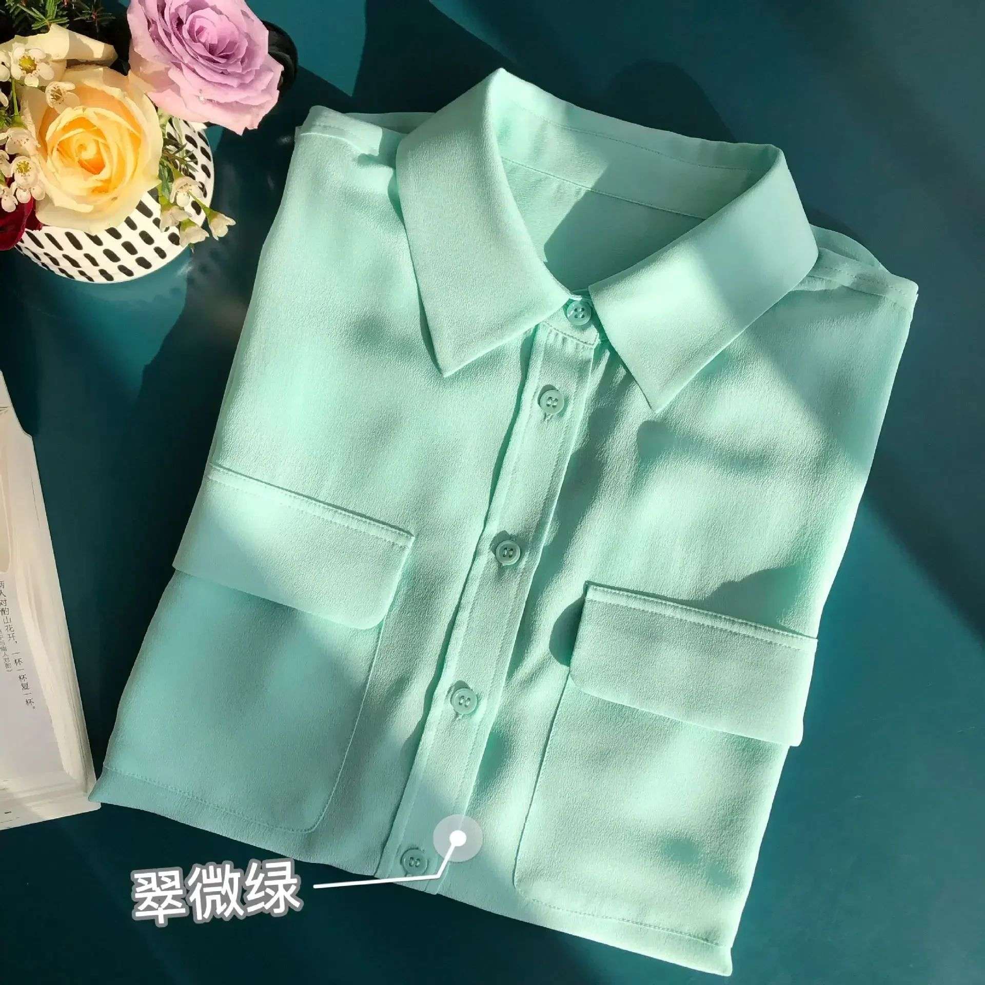 39 colors option draped sand-washed mulberry silk shirt blouse women classic