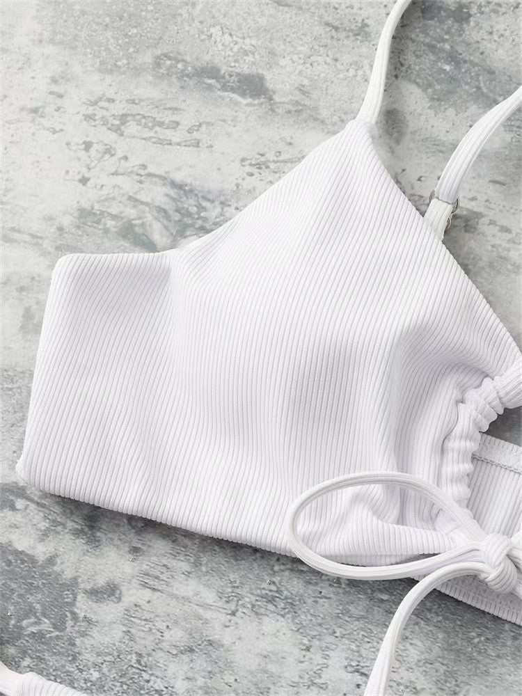 Solid Color Low-Waist Bikini Set