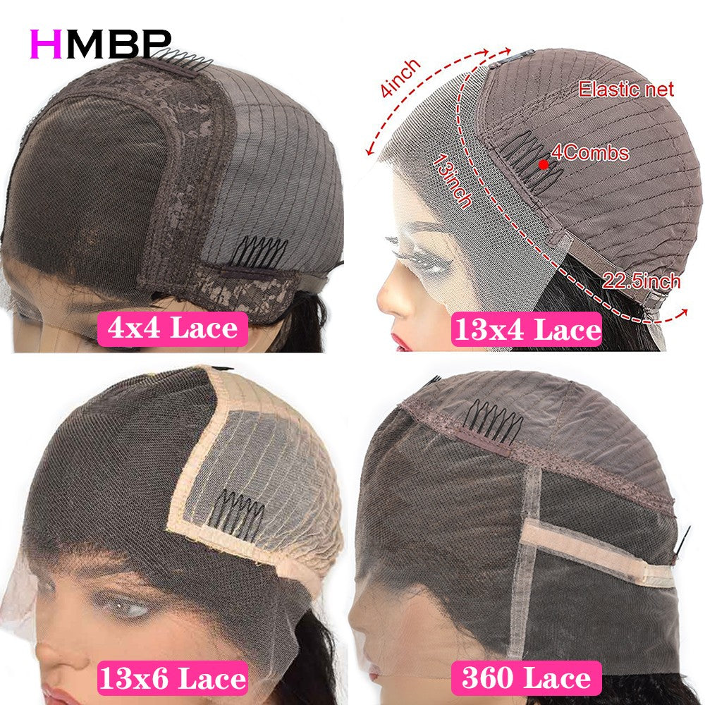 HMBP Long Kinky Curly HD Lace Human Hair Wig