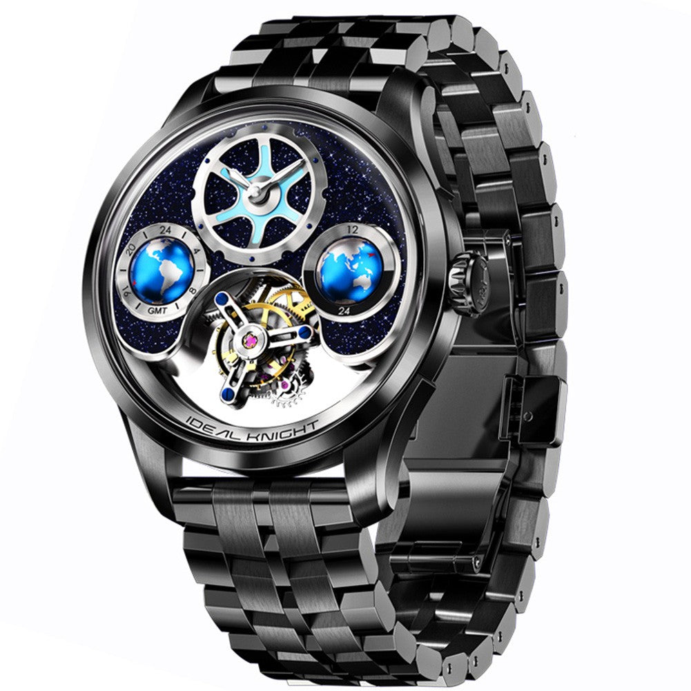Ideal Knight Top Brand Luxruy Men's Watch Advanced Tourbillon Automatic Mechanical Watch Waterproof Luminous Dual Region Time