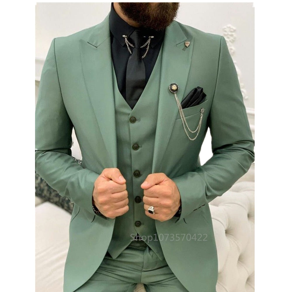 Men's Slim Fit Three Piece Suit, Jacket, Vest, Pants, Peak Lapel, Groom Tuxedo, Daily Party, Formal Wedding, Business WearMen's Slim Fit Three Piece Suit, Jacket, Vest, Pants, Peak Lapel, Groom Tuxedo, Daily Party, Formal Wedding, Business Wear