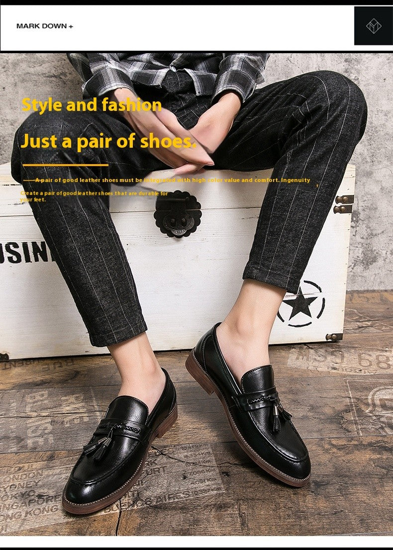 Men's casual pointed toe loafers, fringe shoes,