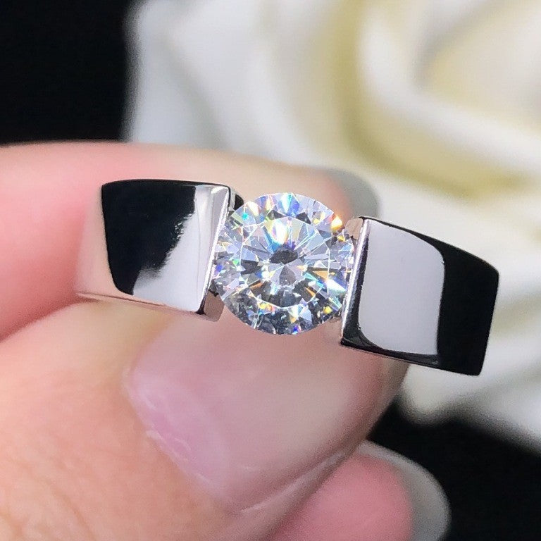 Men's Trendy Platinum Moissanite Engagement Ring