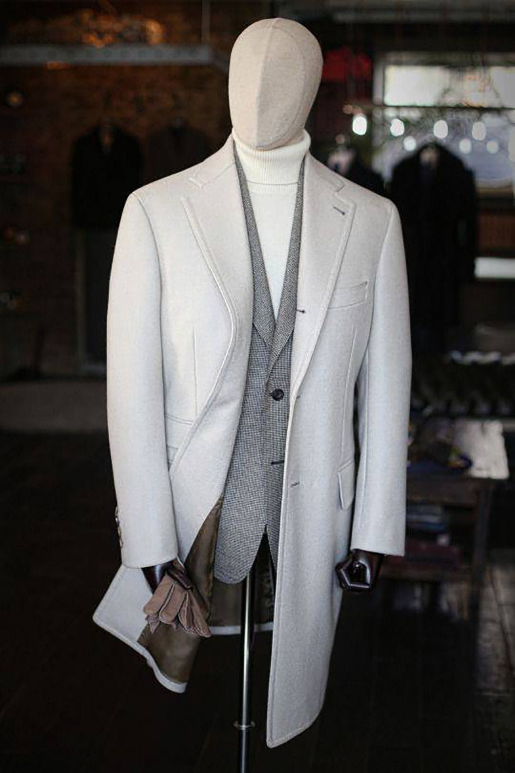 White formal winter wool coat for men thick tweed trench coat double breasted plus size custom casual wearWhite formal winter wool coat for men thick tweed trench coat double breasted plus size custom casual wear