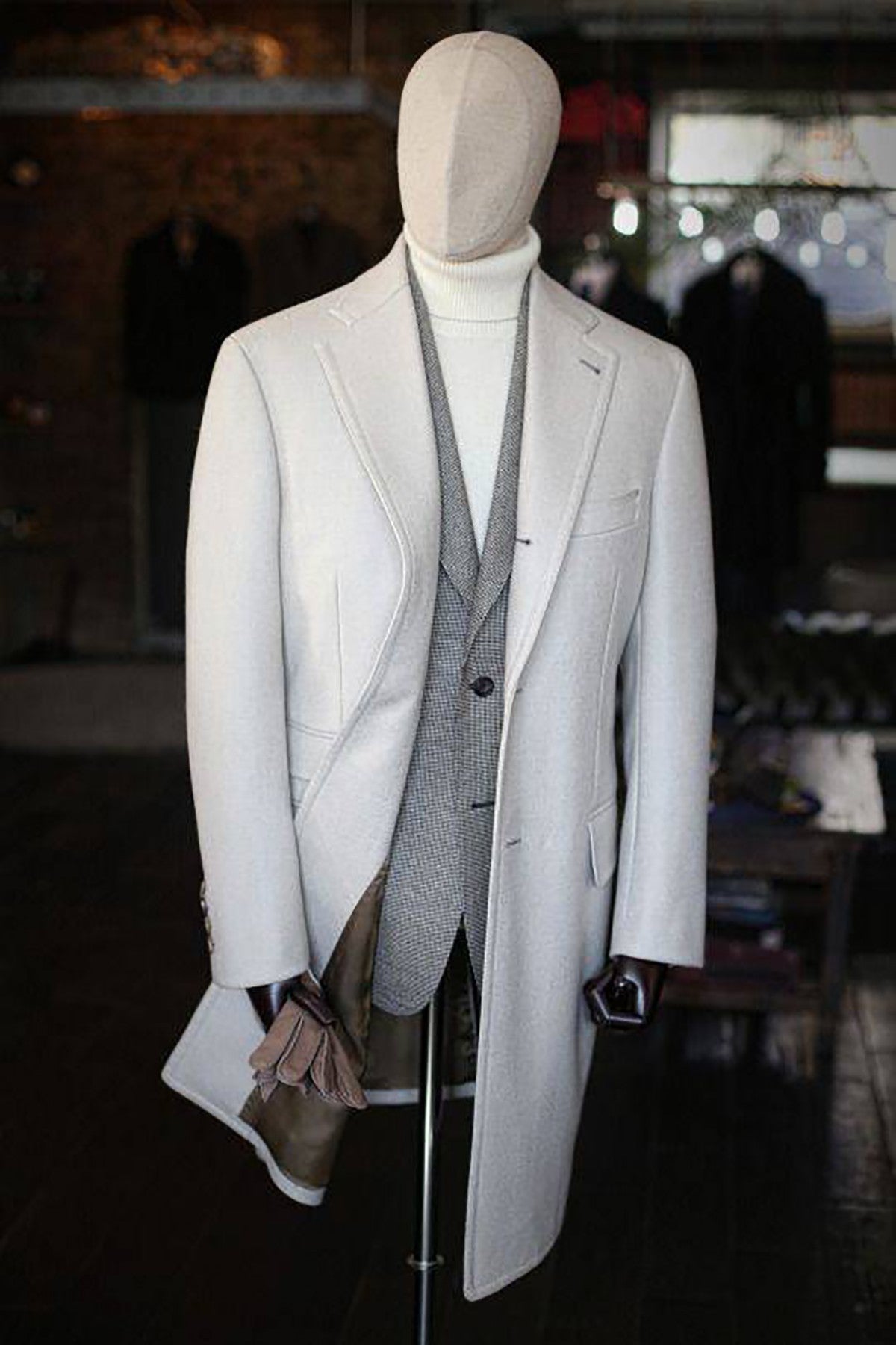 White formal winter wool coat for men thick tweed trench coat double breasted plus size custom casual wearWhite formal winter wool coat for men thick tweed trench coat double breasted plus size custom casual wear