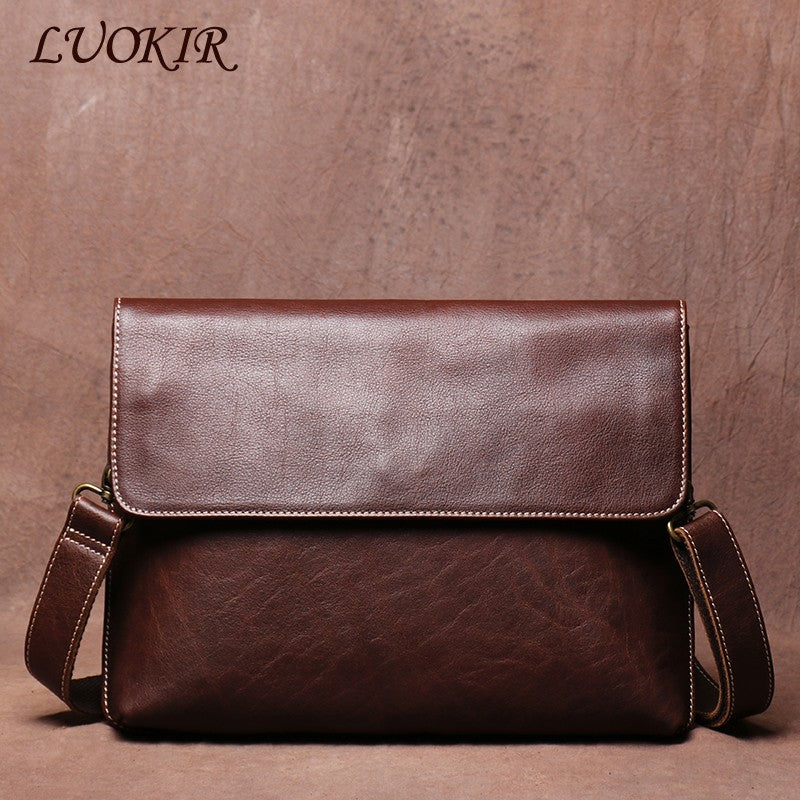 Luokir vintage genuíno couro crossbody saco de moda masculina simples ombro men