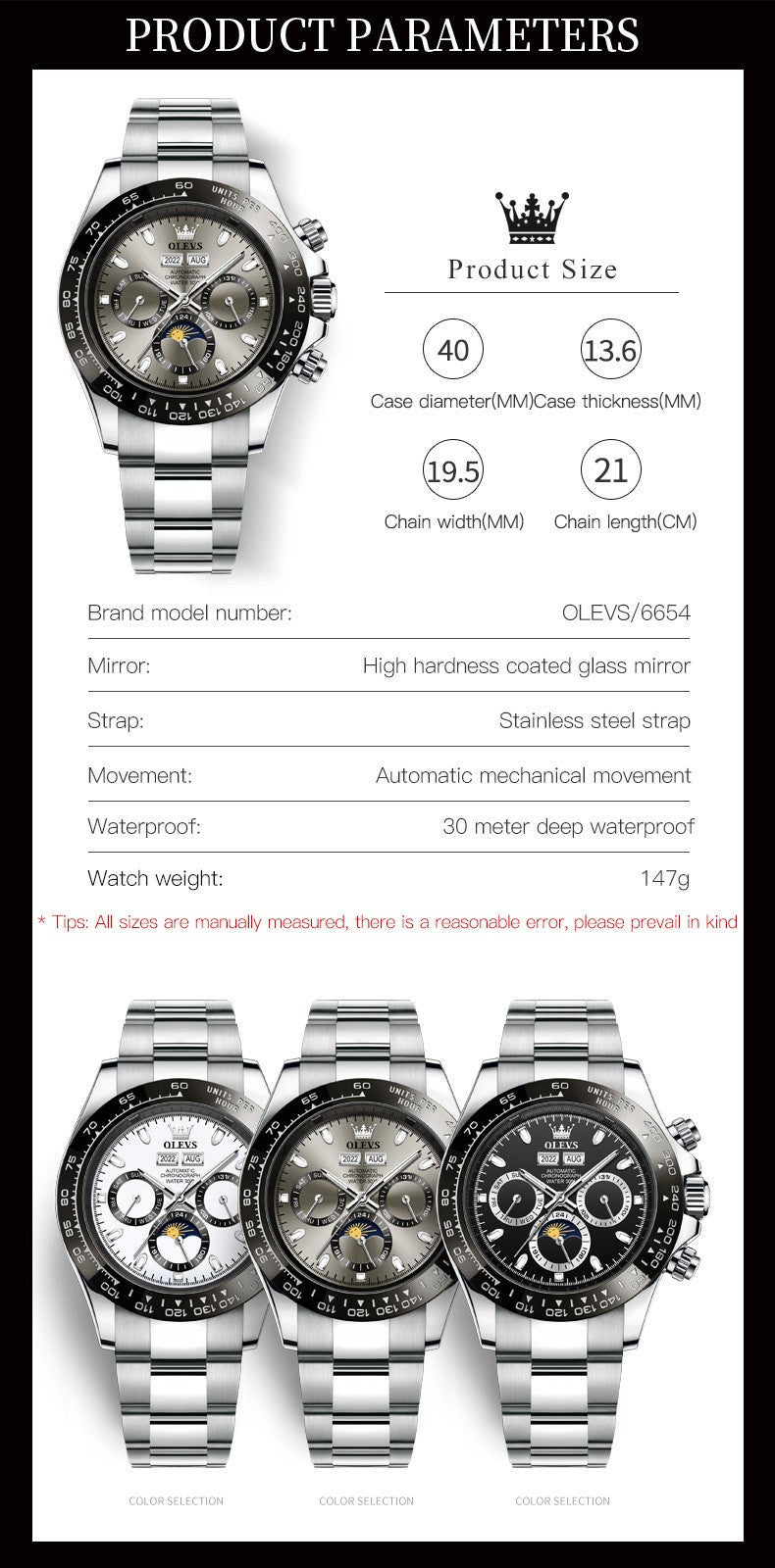 OLEVS 6654 Automatic Mechanical Watch: Classic Style & Function