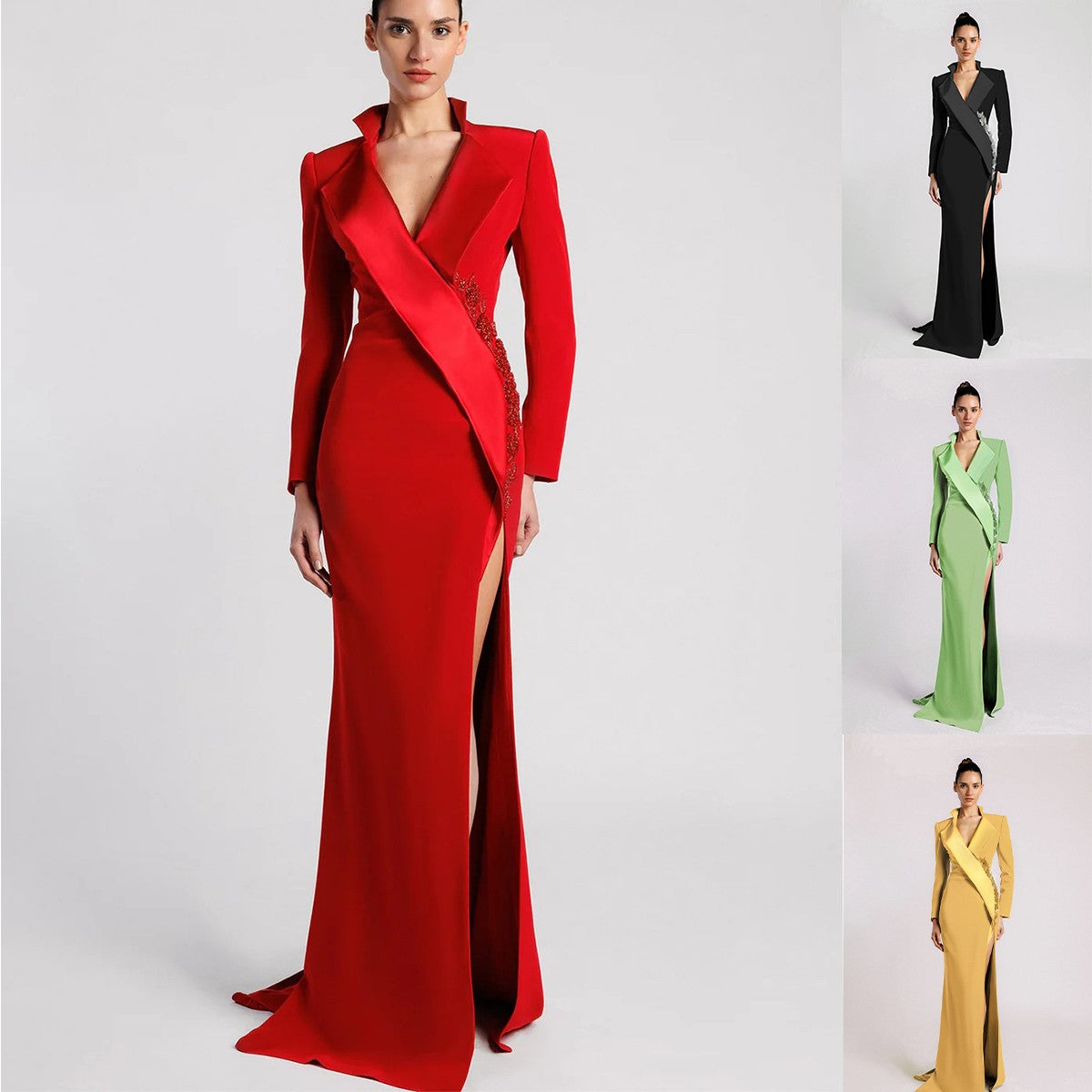 Designer Beaded Mermaid High Slit Women Blazer Dress Floor Length Custom Backless Formal Evening Wedding Guest Dress Designer Beaded Mermaid High Slit Women Blazer Dress Floor Length Custom Backless Formal Evening Wedding Guest Dress