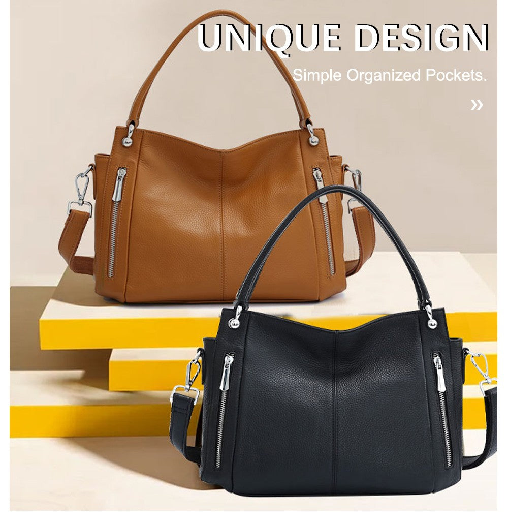 Zency 100% bolsa de couro genuíno feminino clássico simples vintage shopper to