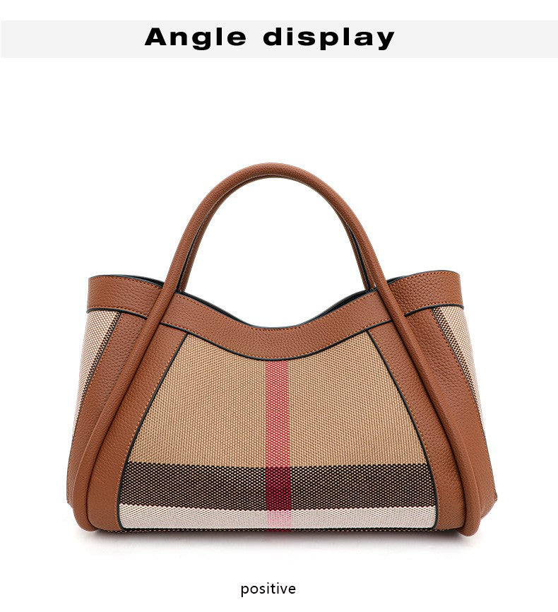 Aidrani Plaid Canvas and Leather Tote
