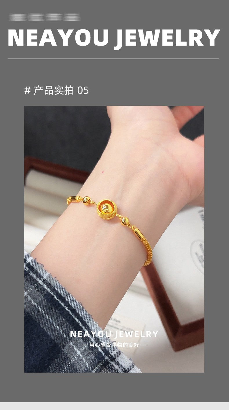 Palace Style 9999 24K Real Gold Braided Bird's Nest Carriage Bead Bracelet for Women 18K Gold Fashion High-End Palace Style 9999 24K Real Gold Braided Bird's Nest Carriage Bead Bracelet for Women 18K Gold Fashion High-End