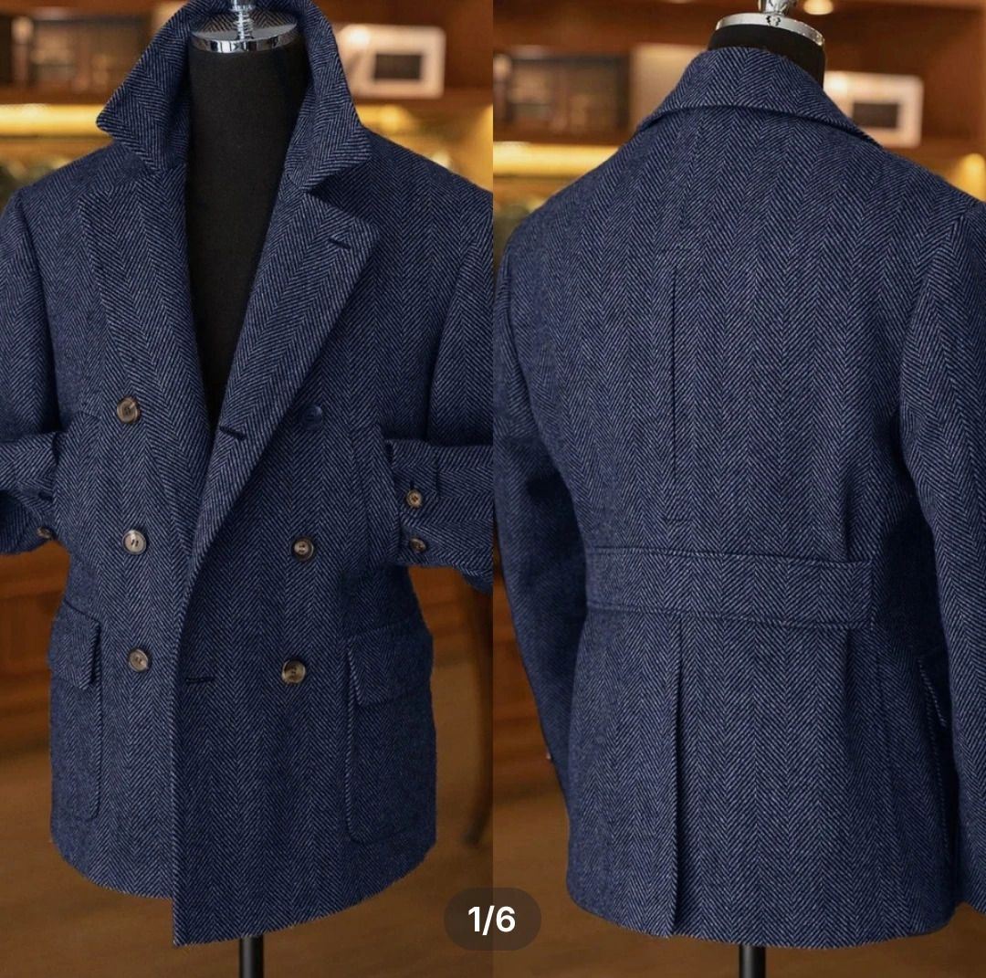 Men's Herringbone Wool Blend Coat Plus Size Double Breasted Thick Trench Coat Formal Outwear Custom Winter Warm JacketMen's Herringbone Wool Blend Coat Plus Size Double Breasted Thick Trench Coat Formal Outwear Custom Winter Warm Jacket