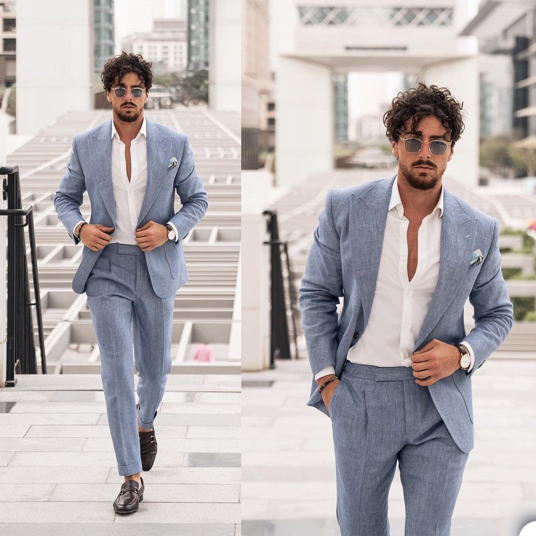 Men's Business Casual Suits 2 Piece Plus Size Peak Lapel Blazer Custom Office Show Party Suits Male Men's Business Casual Suits 2 Piece Plus Size Peak Lapel Blazer Custom Office Show Party Suits Male