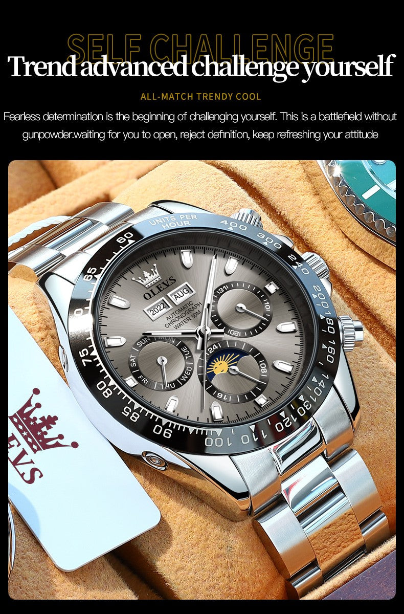 OLEVS 6654 Automatic Mechanical Watch: Moon Phase & Roman Flair