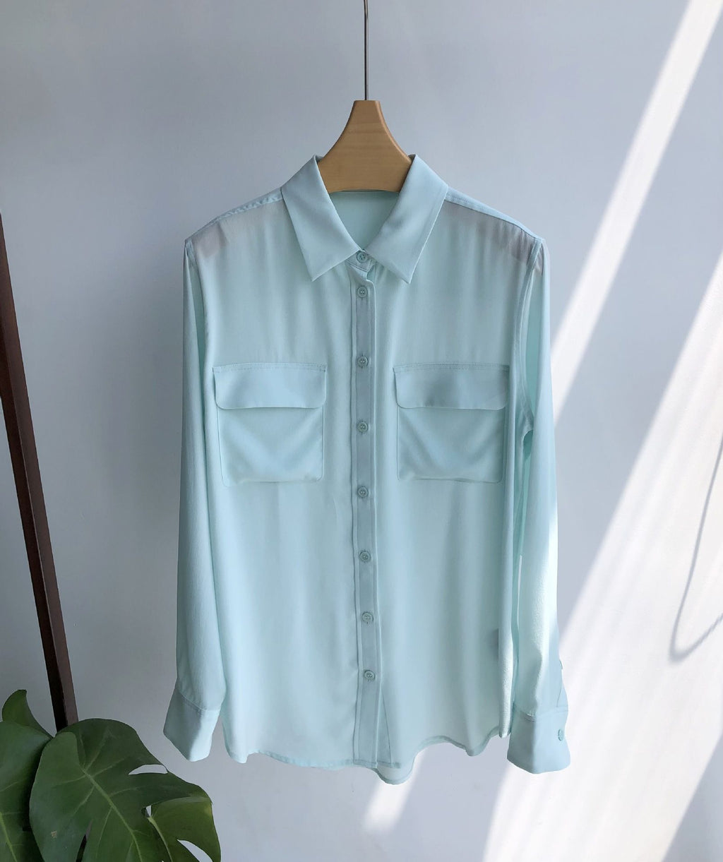 39 colors option draped sand-washed mulberry silk shirt blouse women classic