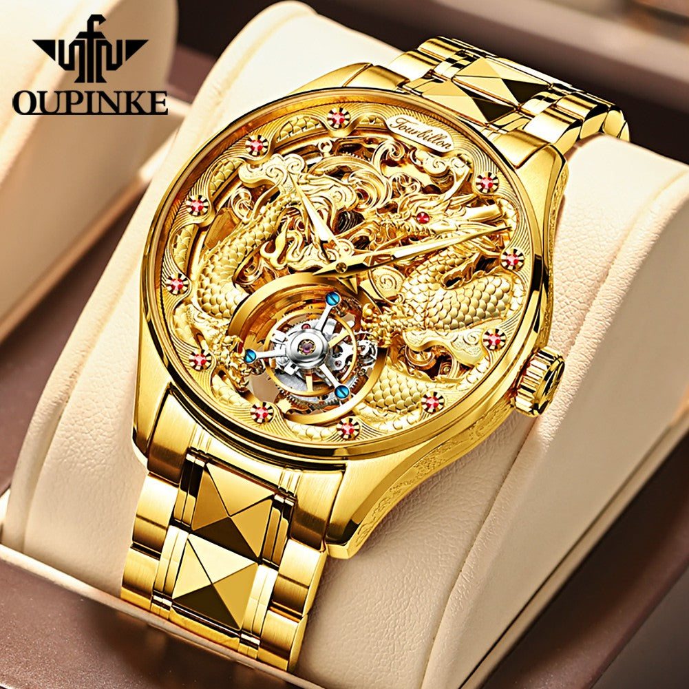 OUPINKE 3176 Tourbillon Watch Men 3D Carved Dragon Tungsten Steel Waterproof Wristwatches Top Layer Swiss Certification Watches OUPINKE 3176 Tourbillon Watch Men 3D Carved Dragon Tungsten Steel Waterproof Wristwatches Top Layer Swiss Certification Watches