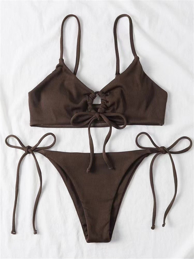 Solid Color Low-Waist Bikini Set