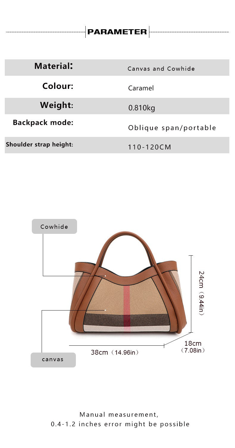 Aidrani Plaid Canvas and Leather Tote