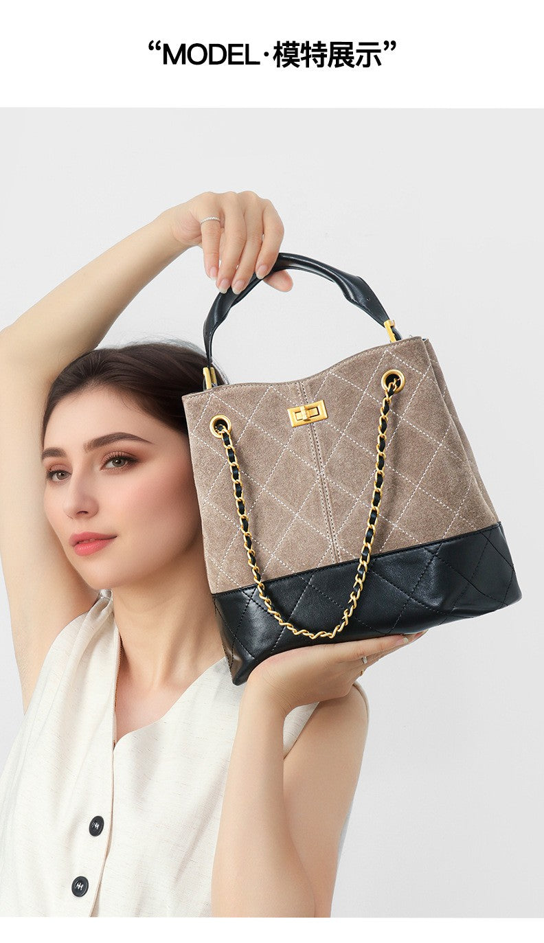LZJV Women's Genuine Leather Bucket Bag