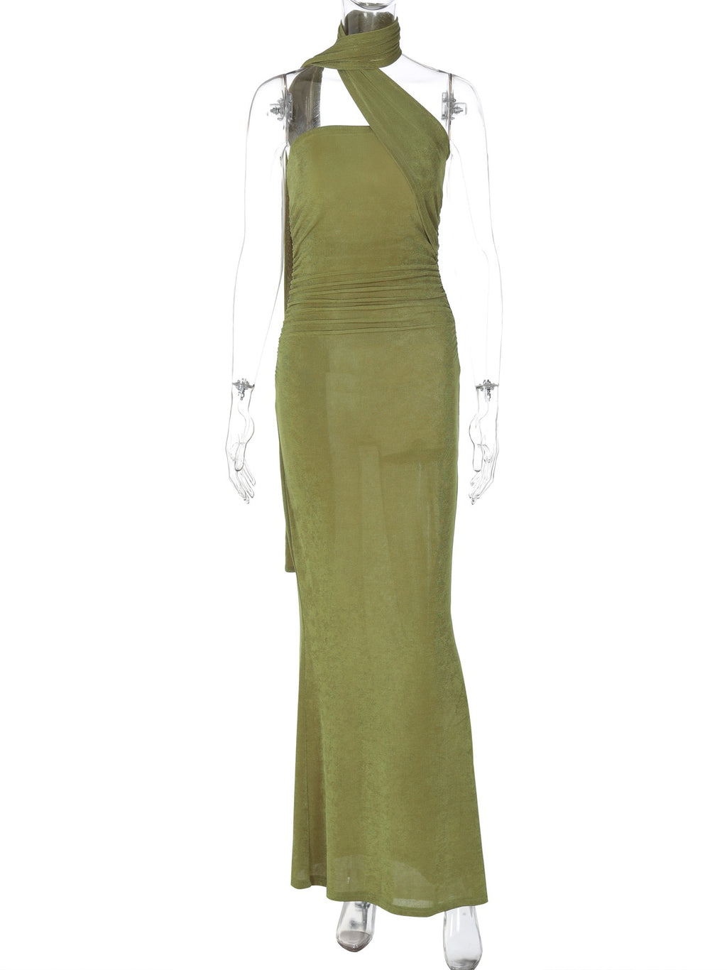 Hugcitar halter sólido sem mangas sem costas franzido sexy bodycon maxi vestido