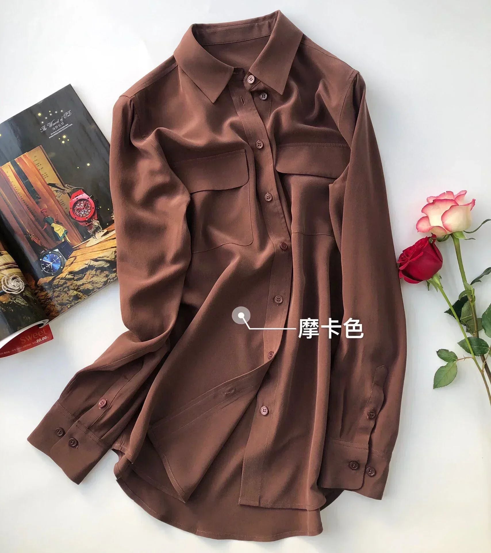 39 colors option draped sand-washed mulberry silk shirt blouse women classic